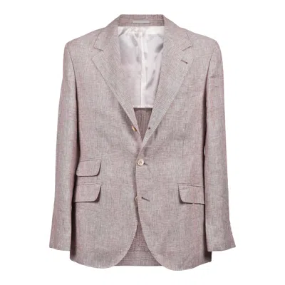 Brunello Cucinelli Linen Checked Blazer In Neutral