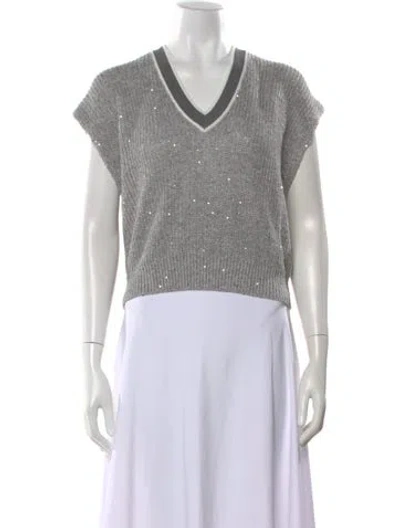 Pre-owned Brunello Cucinelli Linen Colorblock Pattern Sweater In Gray