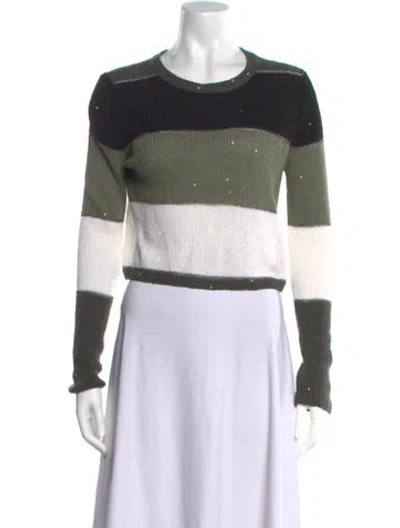 Pre-owned Brunello Cucinelli Linen Colorblock Pattern Sweater In Green