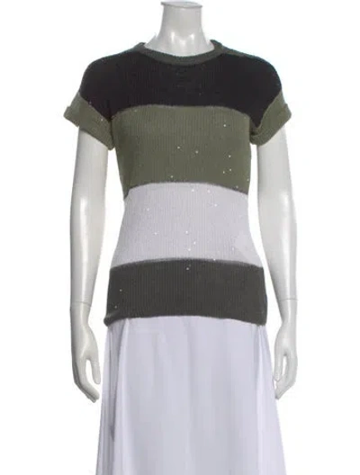 Pre-owned Brunello Cucinelli Linen Colorblock Pattern Sweater In Green