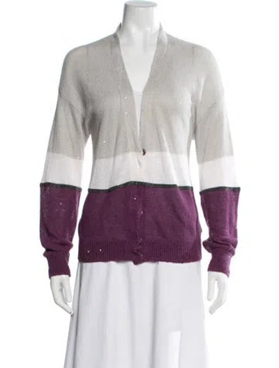 Pre-owned Brunello Cucinelli Linen Colorblock Pattern Sweater In Grey