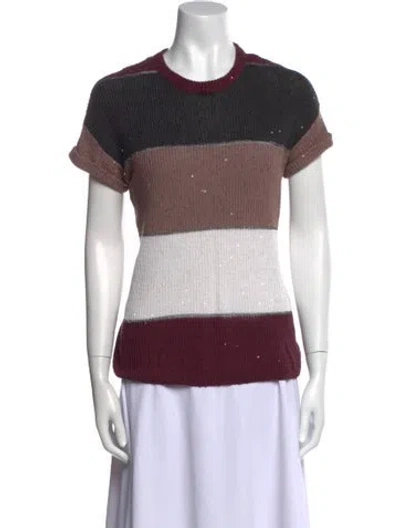 Pre-owned Brunello Cucinelli Linen Colorblock Pattern Sweater In Purple