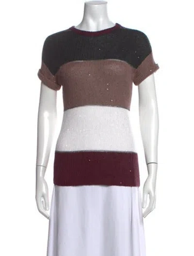Pre-owned Brunello Cucinelli Linen Colorblock Pattern Sweater In Purple