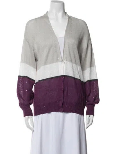 Pre-owned Brunello Cucinelli Linen Colorblock Pattern Sweater In White