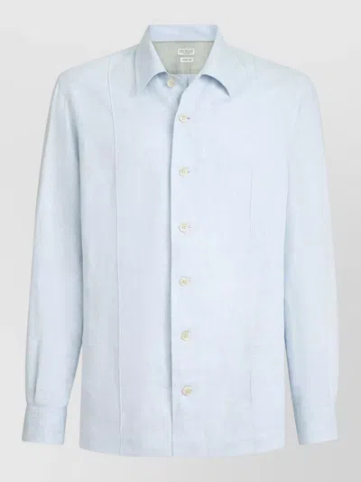 Brunello Cucinelli Linen Cotton Blend Shirt Long Sleeves Spread Collar In Blue