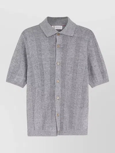 Brunello Cucinelli Linen Cotton Blend Short Sleeve Cardigan In Gray