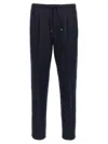 Brunello Cucinelli Men Leisure Fit Trousers In Virgin Wool Flannel With Drawstring And Double Darts In Blue