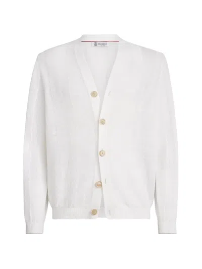 Brunello Cucinelli Linen Cotton Cardigan For Men In White