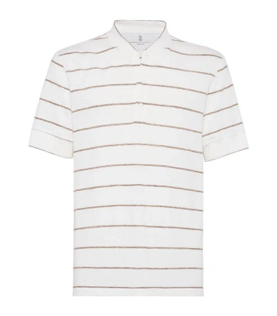 Brunello Cucinelli Linen-cotton Collarless Polo Shirt In White