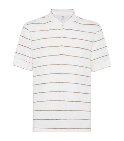 Brunello Cucinelli Striped Polo Shirt In Brown White