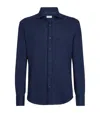 Brunello Cucinelli Linen Cotton Blend Shirt Button Down In Blue