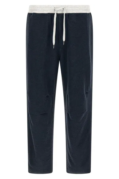 Brunello Cucinelli Linen Cotton Jogger Trousers Back Side Pockets In Multi