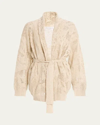 Brunello Cucinelli Linen-cotton Paillette Wrap Cardigan In Sand