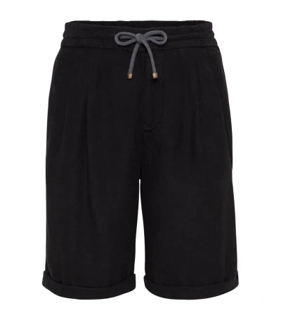 Brunello Cucinelli Linen-cotton Pleated Shorts In Black