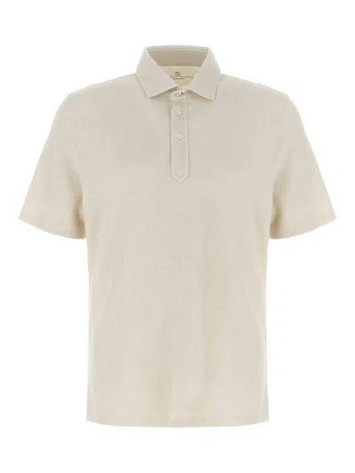 Brunello Cucinelli Linen Cotton Polo Shirt In Neutral