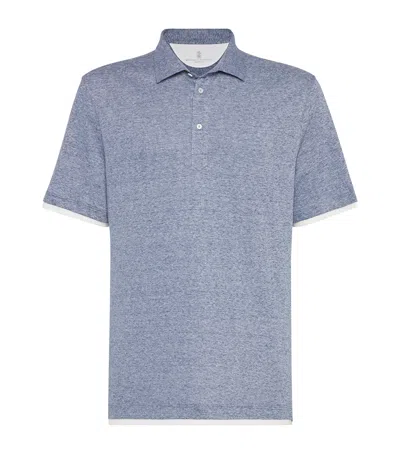 Brunello Cucinelli Linen-cotton Polo Shirt In Blue