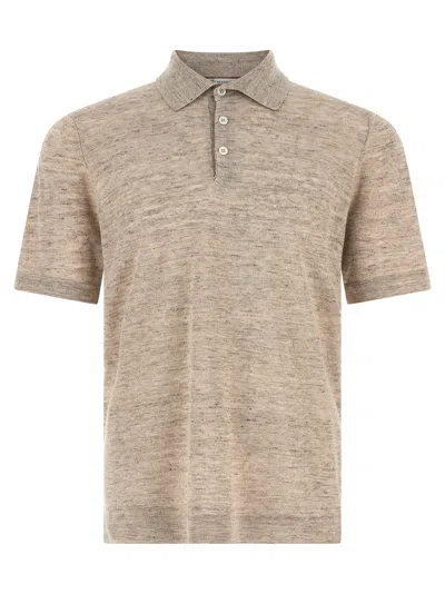 Brunello Cucinelli Linen Cotton Polo Shirt In Brown