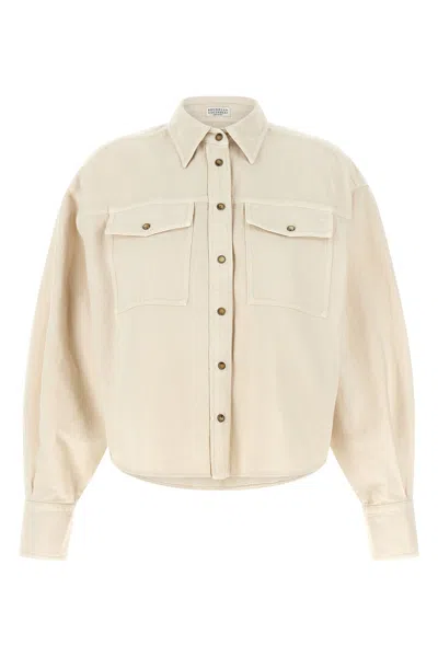 Brunello Cucinelli Linen Cotton Shirt Collared Neck Pockets In Neutral