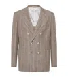 Brunello Cucinelli Deconstructed Blazer With Striped Pattern And Button Detailing In Brown