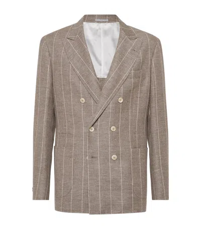 Brunello Cucinelli Linen-cotton-silk-wool Blazer In Brown