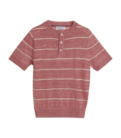 Brunello Cucinelli Kids' Linen-cotton Striped T-shirt (4-12 Years) In Multi