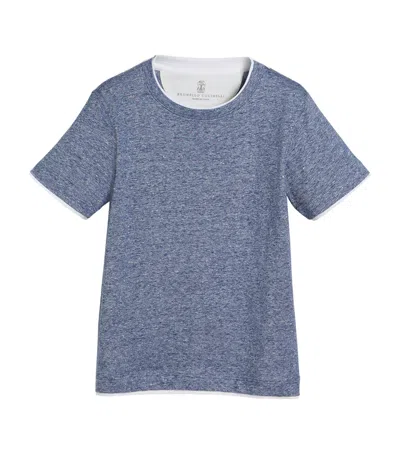 Brunello Cucinelli Kids' Linen-cotton T-shirt In Blue