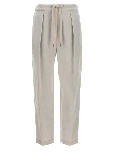 Brunello Cucinelli Linen Cotton Trousers In White