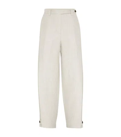 Brunello Cucinelli Linen Cover Tapered Trousers In Cool Beige