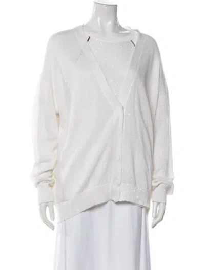 Pre-owned Brunello Cucinelli Linen Cowl Neck Sweater In White
