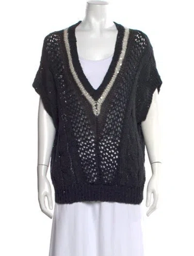 Pre-owned Brunello Cucinelli Linen Crew Neck Sweater In Black