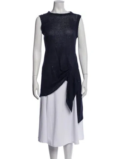 Pre-owned Brunello Cucinelli Linen Crew Neck Sweater In Blue