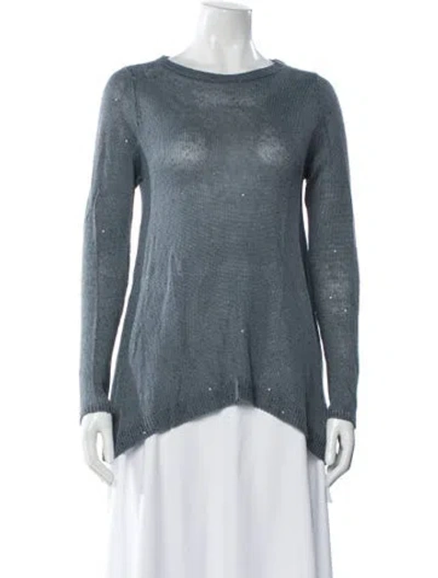 Pre-owned Brunello Cucinelli Linen Crew Neck Sweater In Blue