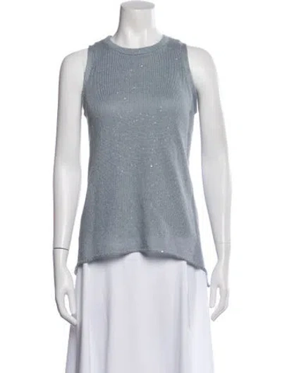 Pre-owned Brunello Cucinelli Linen Crew Neck Sweater In Blue