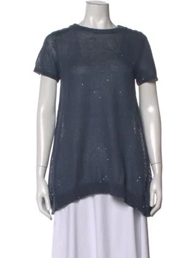 Pre-owned Brunello Cucinelli Linen Crew Neck Sweater In Blue