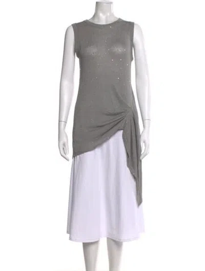 Pre-owned Brunello Cucinelli Linen Crew Neck Sweater In Gray