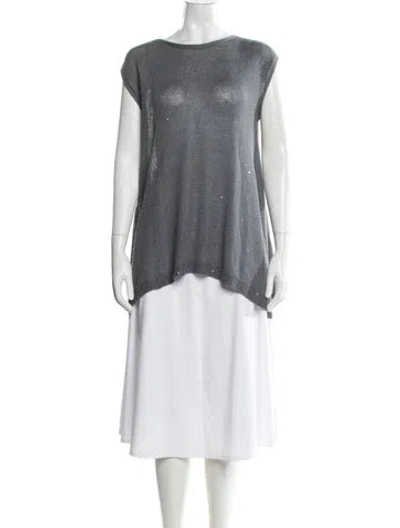 Pre-owned Brunello Cucinelli Linen Crew Neck Sweater In Gray
