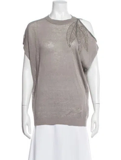 Pre-owned Brunello Cucinelli Linen Crew Neck Sweater In Gray
