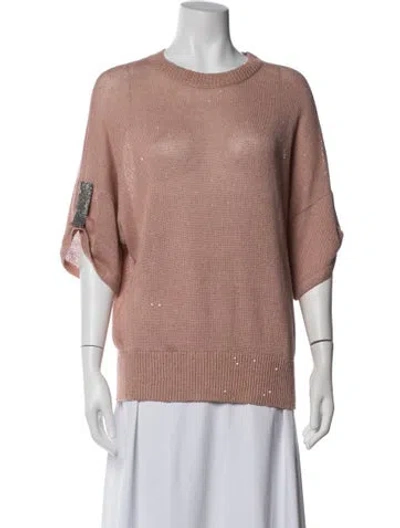Pre-owned Brunello Cucinelli Linen Crew Neck Sweater In Pink