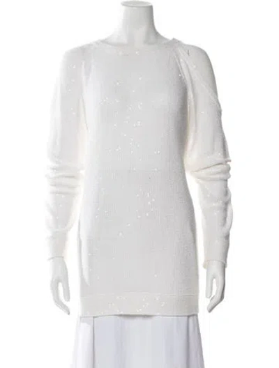 Pre-owned Brunello Cucinelli Linen Crew Neck Sweater In White