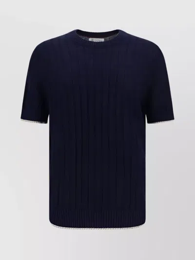 Brunello Cucinelli Linen Crew Neck T-shirt In Blue