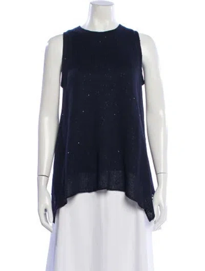 Pre-owned Brunello Cucinelli Linen Crew Neck Top In Blue