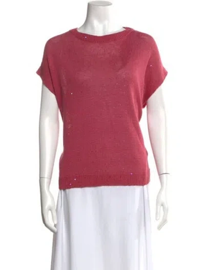 Pre-owned Brunello Cucinelli Linen Crew Neck Top In Pink