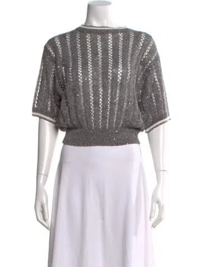 Pre-owned Brunello Cucinelli Linen Crew Neck Top W/ Tags In Gray