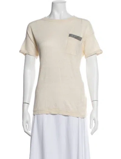 Pre-owned Brunello Cucinelli Linen Crew Neck T-shirt In White