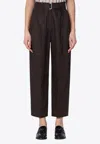 Brunello Cucinelli Dark Chocolate Linen Trousers With Practical Belt In Brown