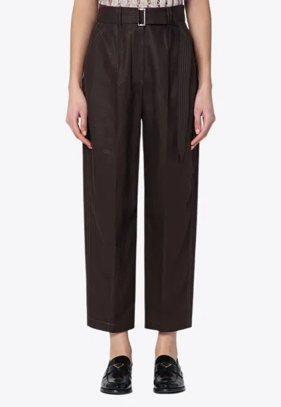 BRUNELLO CUCINELLI LINEN CROPPED PANTS WITH BELT