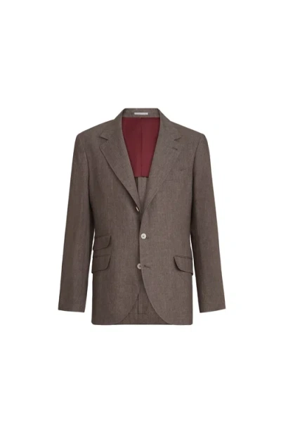 Brunello Cucinelli Linen Deconstructed Blazer In Brown