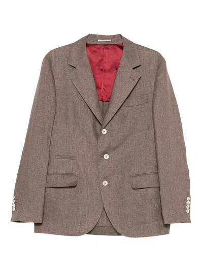 Brunello Cucinelli Linen Deconstructed Blazer In Brown