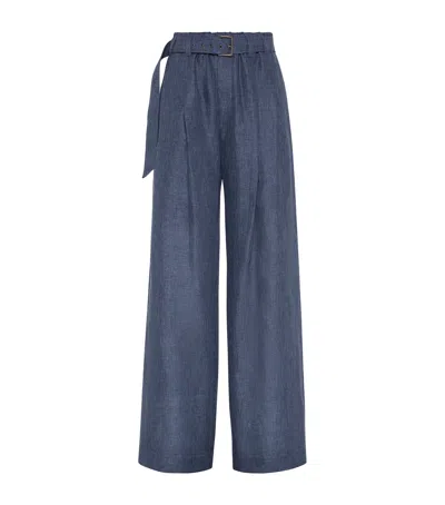 Brunello Cucinelli Linen Denim-effect Trousers In Blue