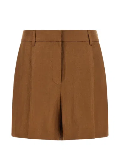 Brunello Cucinelli Linen Diagonal Sartorial Shorts With Monili In Brown